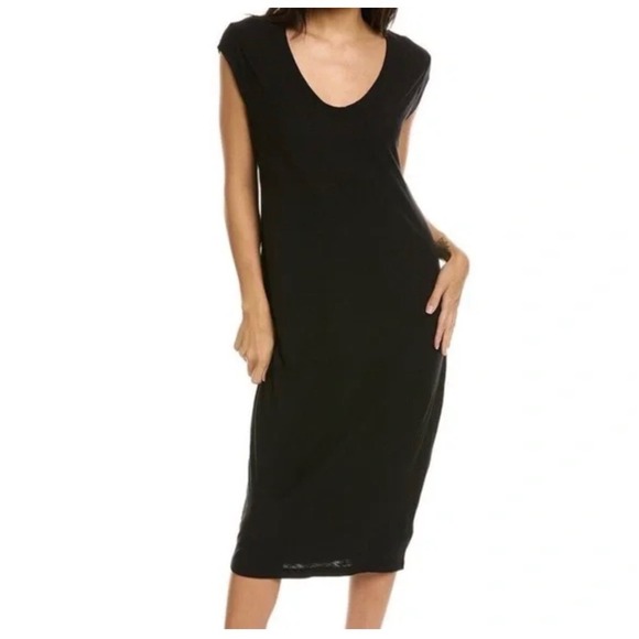 STANDARD JAMES PERSE Black V Neck Cap Sleeve Midi Dress‎ Size 1 - Picture 2 of 7